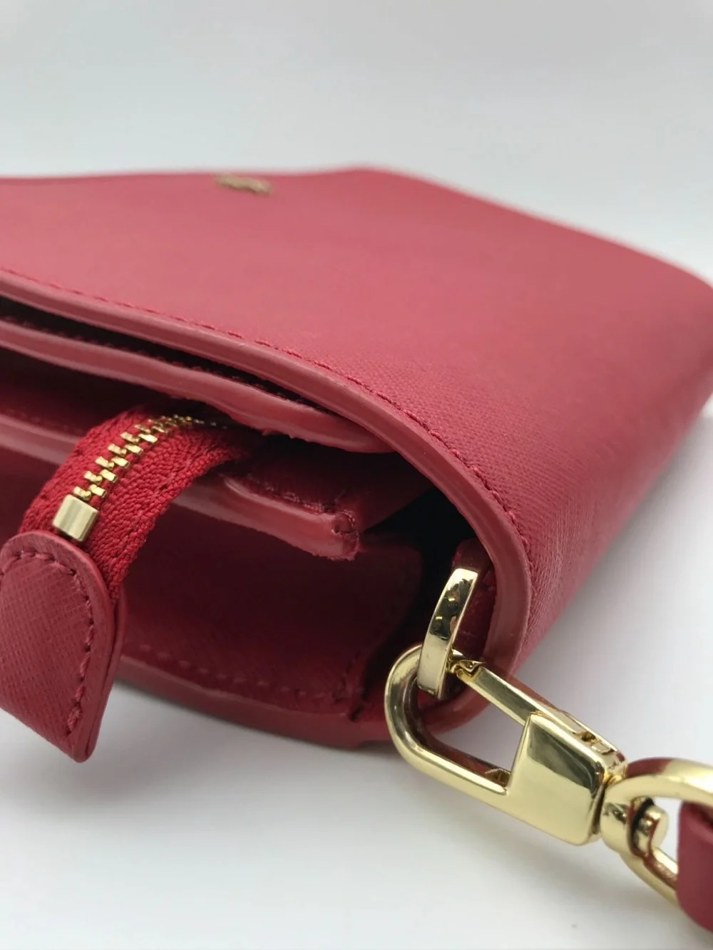 Tory Burch Red Saffiano Leather Crossbody Wallet On Chain Clutch Purse Gold Logo